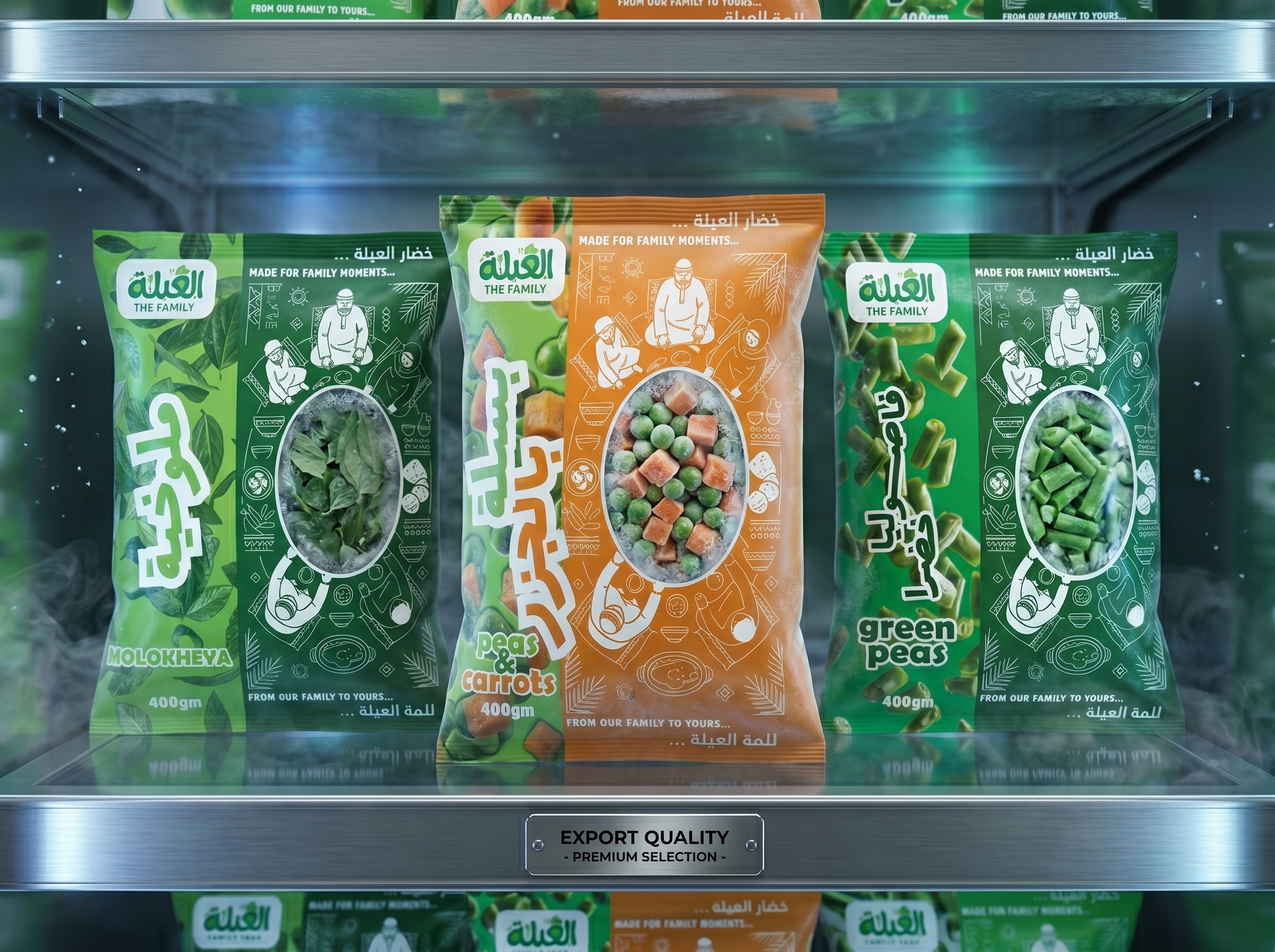 Family Vegs flexible frozen vegetable bags with transparent windows